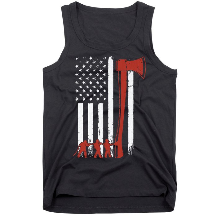 Firefighter USA Flag Funny Firemen Fire Truck Graphic Tank Top