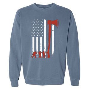 Firefighter USA Flag Funny Firemen Fire Truck Graphic Garment-Dyed Sweatshirt