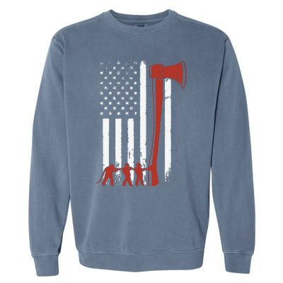 Firefighter USA Flag Funny Firemen Fire Truck Graphic Garment-Dyed Sweatshirt