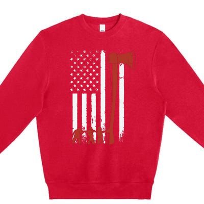 Firefighter USA Flag Funny Firemen Fire Truck Graphic Premium Crewneck Sweatshirt