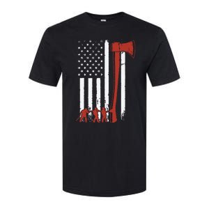 Firefighter USA Flag Funny Firemen Fire Truck Graphic Softstyle CVC T-Shirt