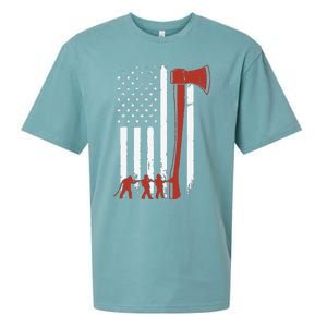 Firefighter USA Flag Funny Firemen Fire Truck Graphic Sueded Cloud Jersey T-Shirt