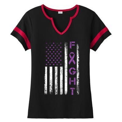 Fighter Usa Flag Gift Fight Crohns Disease Awareness Cute Gift Ladies Halftime Notch Neck Tee