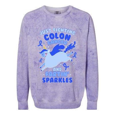 Funny Unicorn Fighting Colon Cancer And Farting Sparkles Colorblast Crewneck Sweatshirt