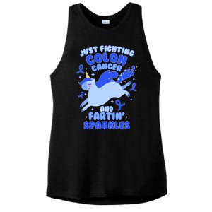 Funny Unicorn Fighting Colon Cancer And Farting Sparkles Ladies PosiCharge Tri-Blend Wicking Tank