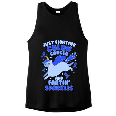 Funny Unicorn Fighting Colon Cancer And Farting Sparkles Ladies PosiCharge Tri-Blend Wicking Tank