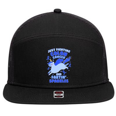 Funny Unicorn Fighting Colon Cancer And Farting Sparkles 7 Panel Mesh Trucker Snapback Hat