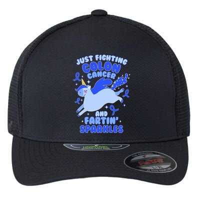 Funny Unicorn Fighting Colon Cancer And Farting Sparkles Flexfit Unipanel Trucker Cap