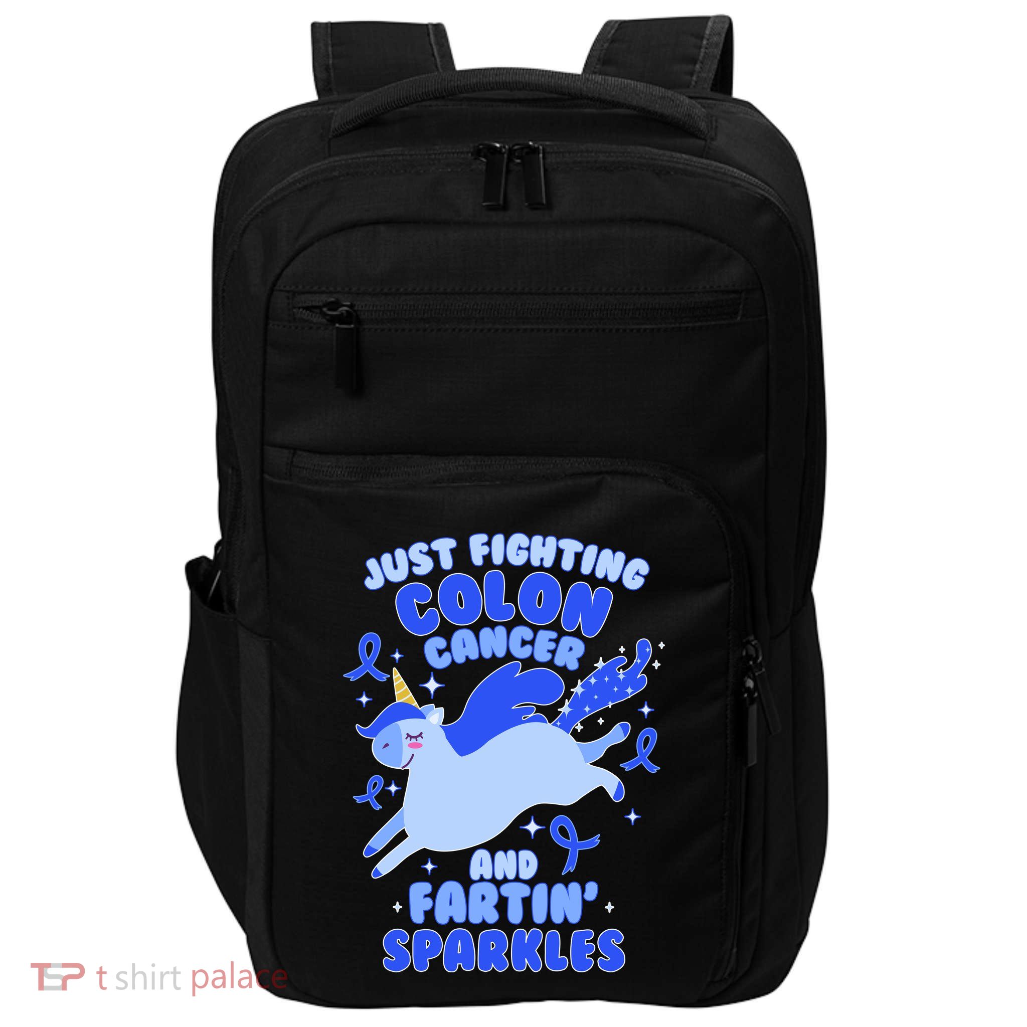 Funny Unicorn Fighting Colon Cancer And Farting Sparkles Impact Tech Backpack
