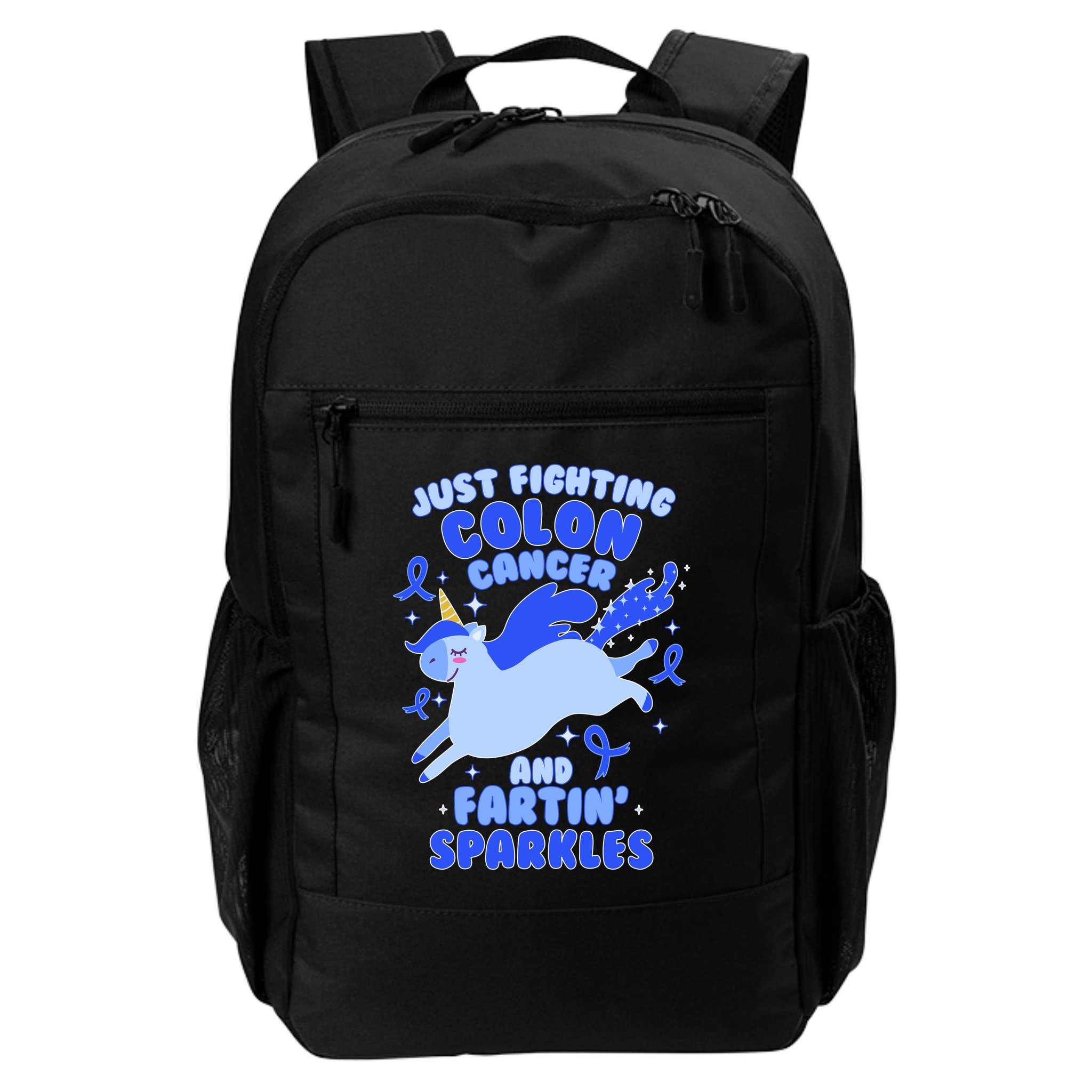 Funny Unicorn Fighting Colon Cancer And Farting Sparkles Backpack