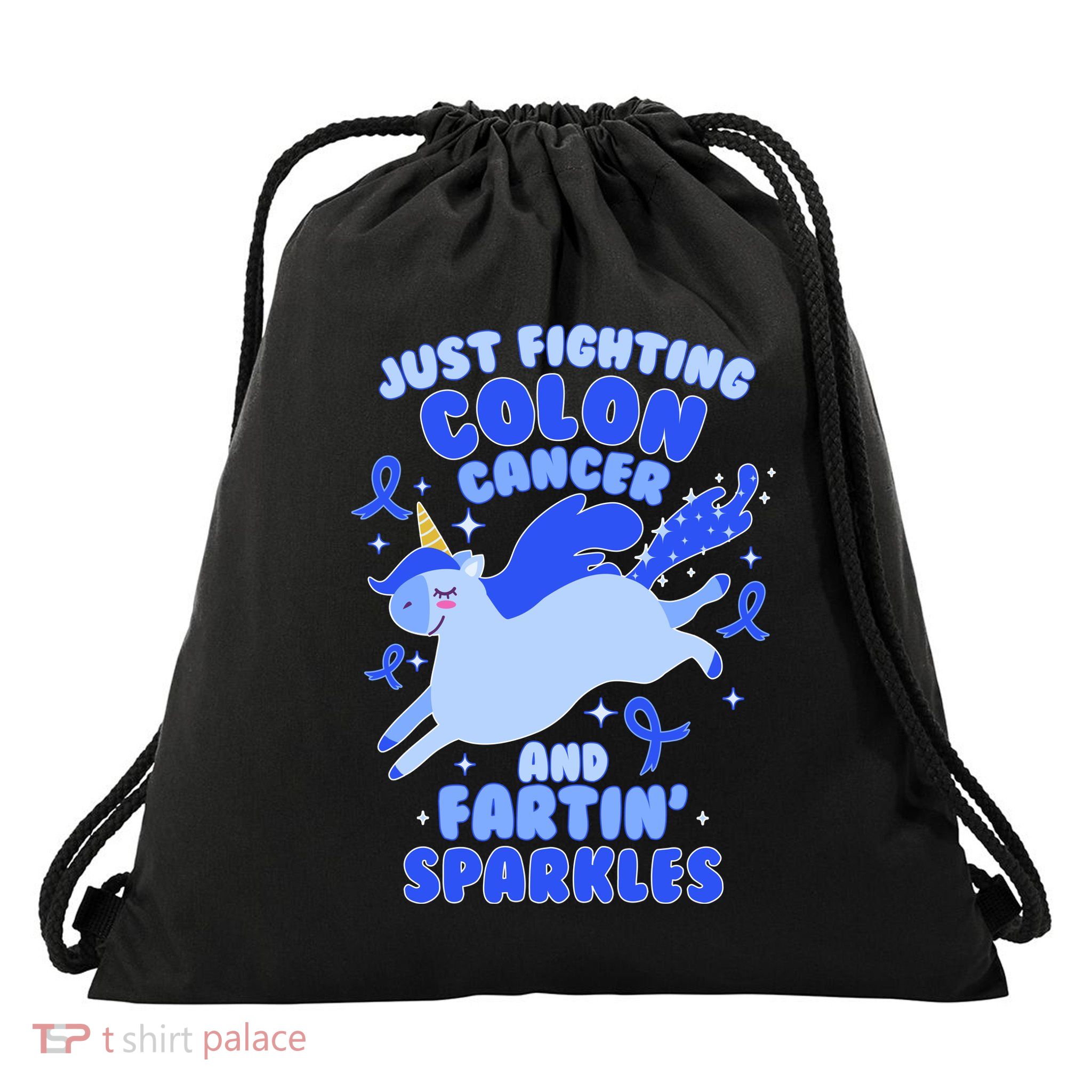 Funny Unicorn Fighting Colon Cancer And Farting Sparkles Drawstring Bag