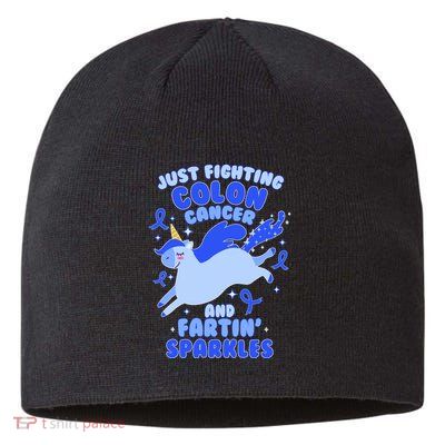 Funny Unicorn Fighting Colon Cancer And Farting Sparkles Sustainable Beanie