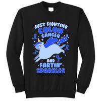 Funny Unicorn Fighting Colon Cancer And Farting Sparkles Tall Sweatshirt
