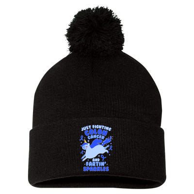 Funny Unicorn Fighting Colon Cancer And Farting Sparkles Pom Pom 12in Knit Beanie