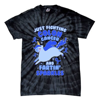 Funny Unicorn Fighting Colon Cancer And Farting Sparkles Tie-Dye T-Shirt