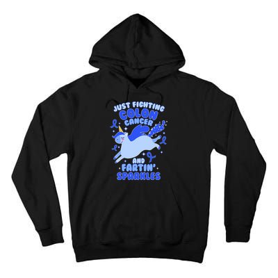 Funny Unicorn Fighting Colon Cancer And Farting Sparkles Tall Hoodie