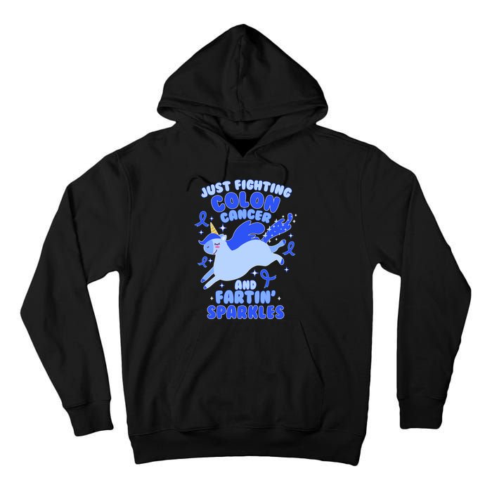 Funny Unicorn Fighting Colon Cancer And Farting Sparkles Tall Hoodie
