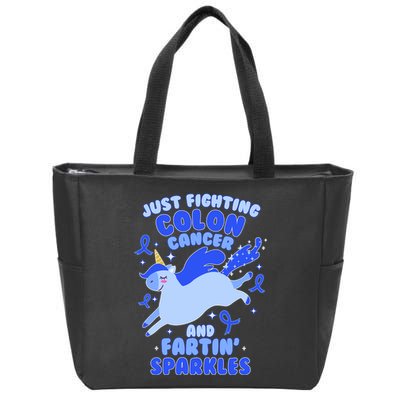 Funny Unicorn Fighting Colon Cancer And Farting Sparkles Zip Tote Bag