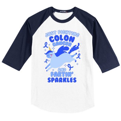 Funny Unicorn Fighting Colon Cancer And Farting Sparkles Baseball Sleeve Shirt