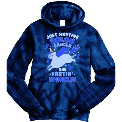 Funny Unicorn Fighting Colon Cancer And Farting Sparkles Tie Dye Hoodie