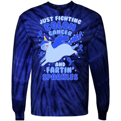 Funny Unicorn Fighting Colon Cancer And Farting Sparkles Tie-Dye Long Sleeve Shirt