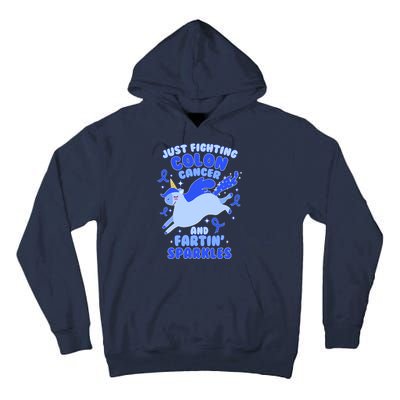 Funny Unicorn Fighting Colon Cancer And Farting Sparkles Tall Hoodie