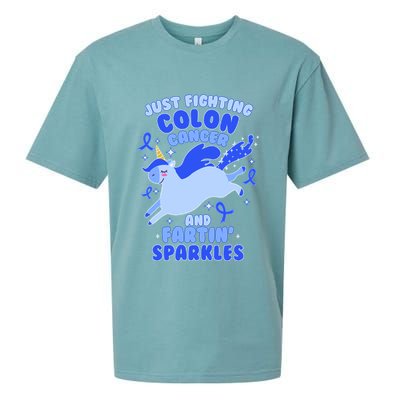Funny Unicorn Fighting Colon Cancer And Farting Sparkles Sueded Cloud Jersey T-Shirt