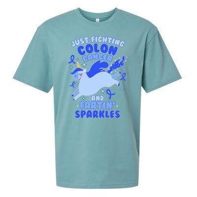 Funny Unicorn Fighting Colon Cancer And Farting Sparkles Sueded Cloud Jersey T-Shirt