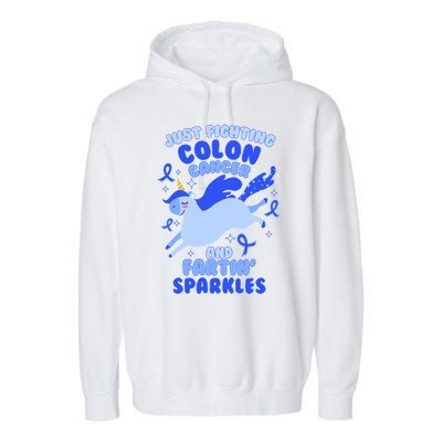 Funny Unicorn Fighting Colon Cancer And Farting Sparkles Garment-Dyed Fleece Hoodie