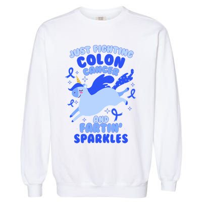 Funny Unicorn Fighting Colon Cancer And Farting Sparkles Garment-Dyed Sweatshirt