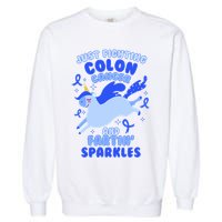 Funny Unicorn Fighting Colon Cancer And Farting Sparkles Garment-Dyed Sweatshirt