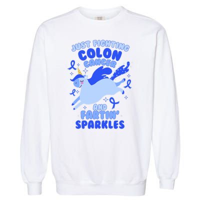 Funny Unicorn Fighting Colon Cancer And Farting Sparkles Garment-Dyed Sweatshirt