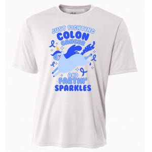 Funny Unicorn Fighting Colon Cancer And Farting Sparkles Cooling Performance Crew T-Shirt