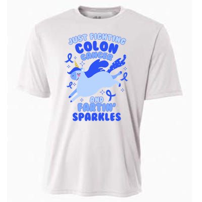 Funny Unicorn Fighting Colon Cancer And Farting Sparkles Cooling Performance Crew T-Shirt