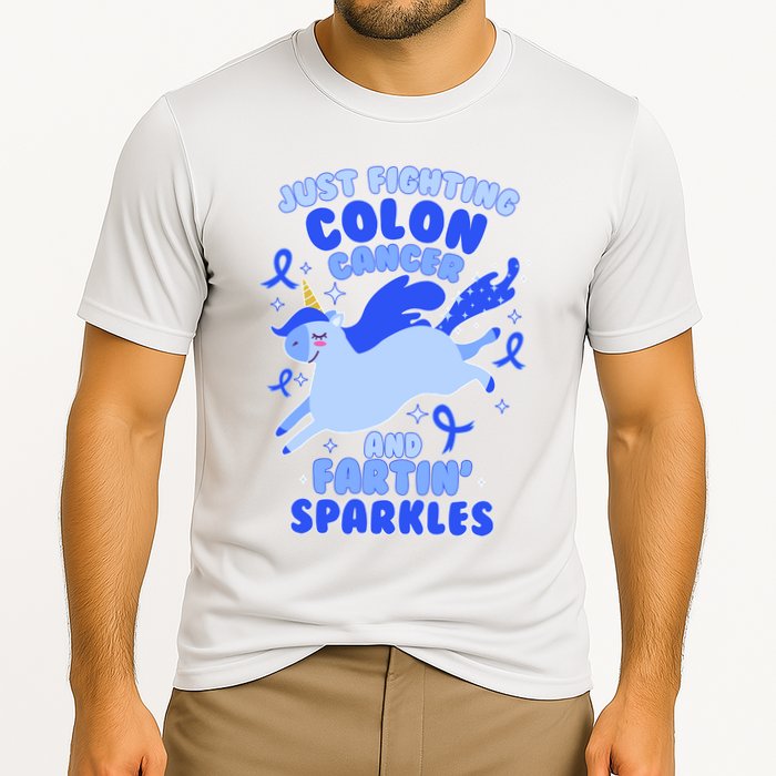 Funny Unicorn Fighting Colon Cancer And Farting Sparkles Performance Shirt