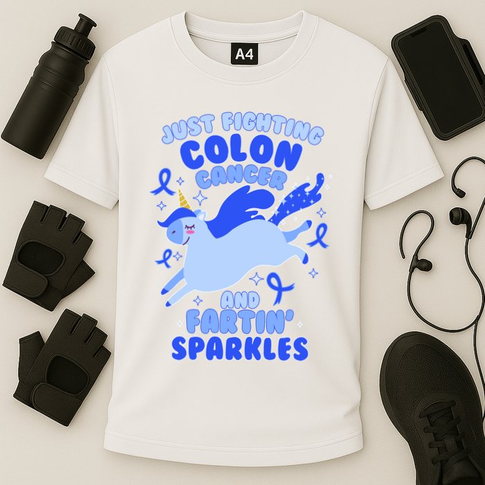 Funny Unicorn Fighting Colon Cancer And Farting Sparkles Performance Shirt