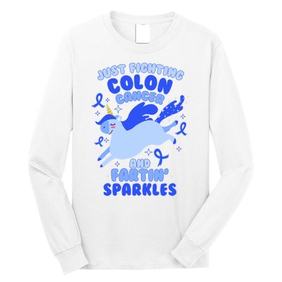 Funny Unicorn Fighting Colon Cancer And Farting Sparkles Long Sleeve Shirt