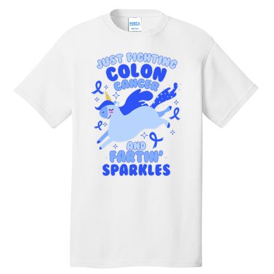 Funny Unicorn Fighting Colon Cancer And Farting Sparkles Tall T-Shirt