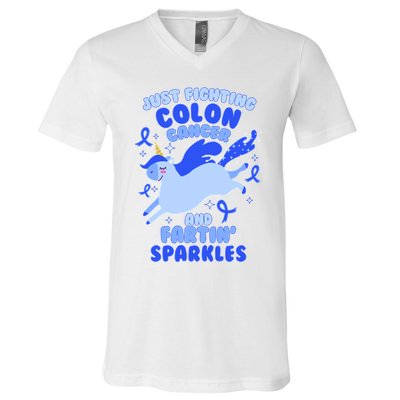 Funny Unicorn Fighting Colon Cancer And Farting Sparkles V-Neck T-Shirt