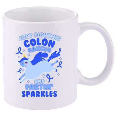 Funny Unicorn Fighting Colon Cancer And Farting Sparkles 11oz C Handle Ceramic Mug