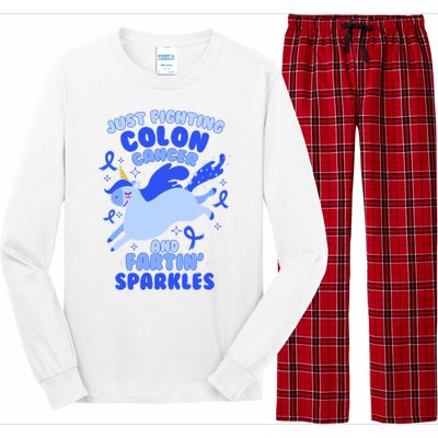 Funny Unicorn Fighting Colon Cancer And Farting Sparkles Long Sleeve Pajama Set