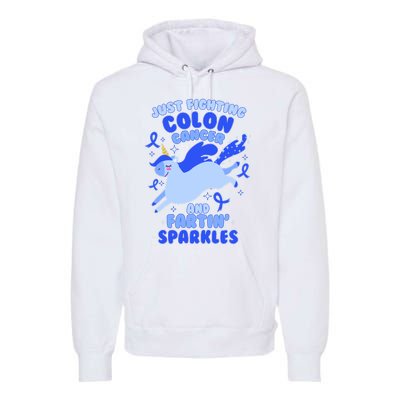 Funny Unicorn Fighting Colon Cancer And Farting Sparkles Premium Hoodie