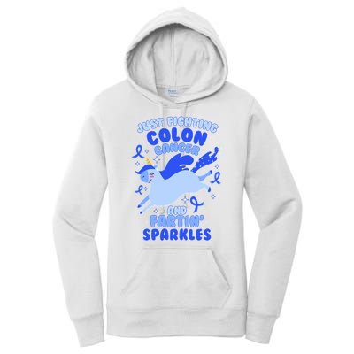 Funny Unicorn Fighting Colon Cancer And Farting Sparkles Women's Pullover Hoodie