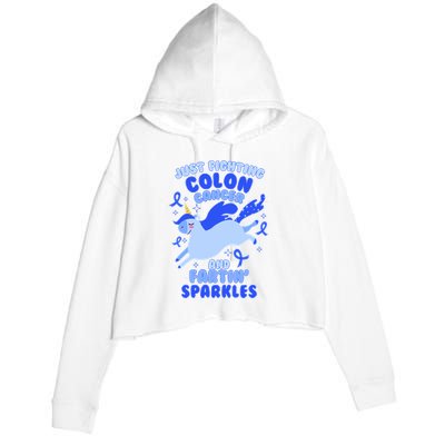 Funny Unicorn Fighting Colon Cancer And Farting Sparkles Crop Fleece Hoodie