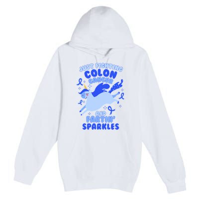 Funny Unicorn Fighting Colon Cancer And Farting Sparkles Premium Pullover Hoodie