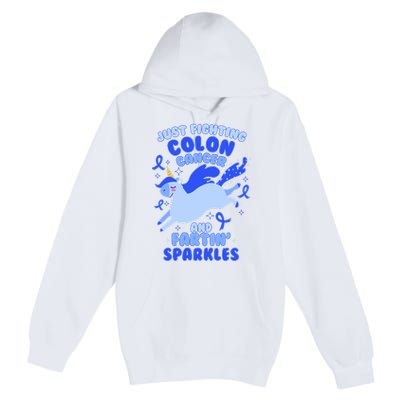 Funny Unicorn Fighting Colon Cancer And Farting Sparkles Premium Pullover Hoodie