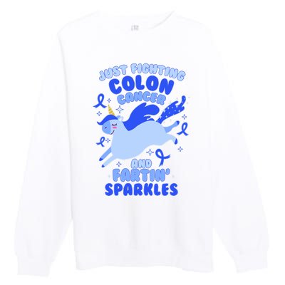 Funny Unicorn Fighting Colon Cancer And Farting Sparkles Premium Crewneck Sweatshirt