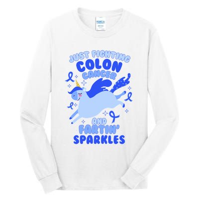Funny Unicorn Fighting Colon Cancer And Farting Sparkles Tall Long Sleeve T-Shirt