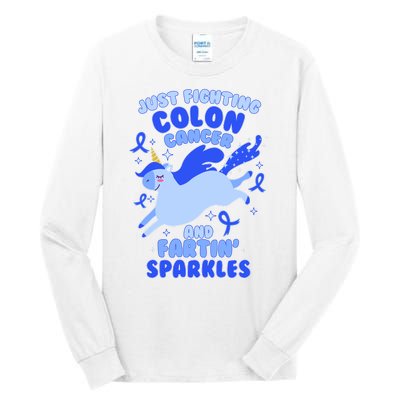 Funny Unicorn Fighting Colon Cancer And Farting Sparkles Tall Long Sleeve T-Shirt