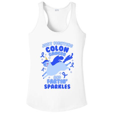 Funny Unicorn Fighting Colon Cancer And Farting Sparkles Ladies PosiCharge Competitor Racerback Tank